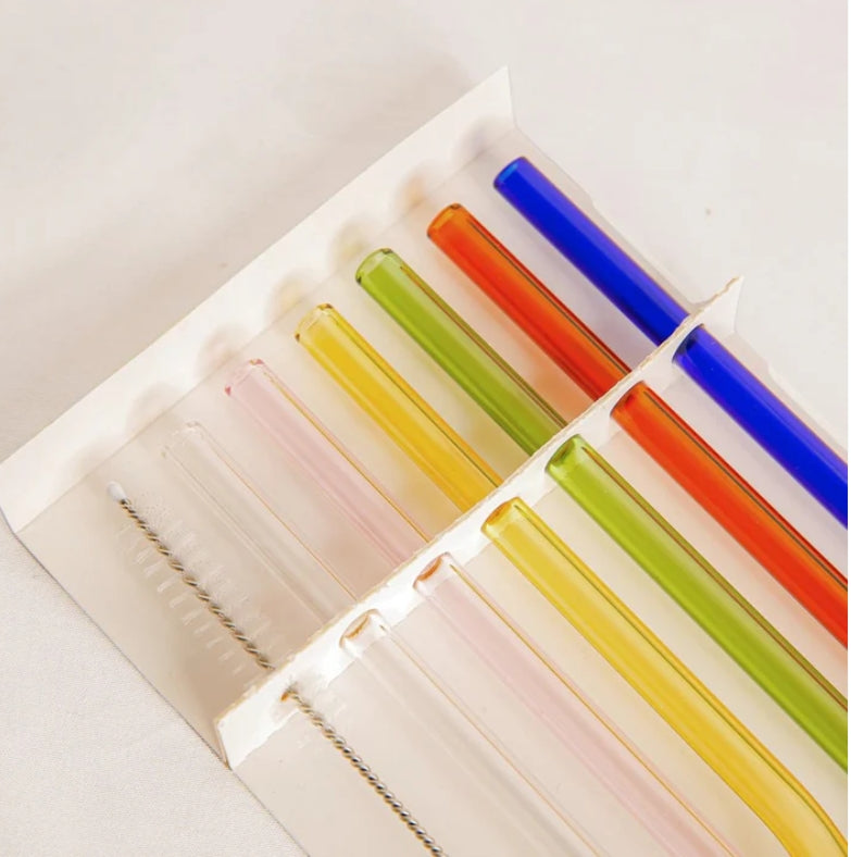 Reusable Glass Straws Set of 6 - Straight Multi