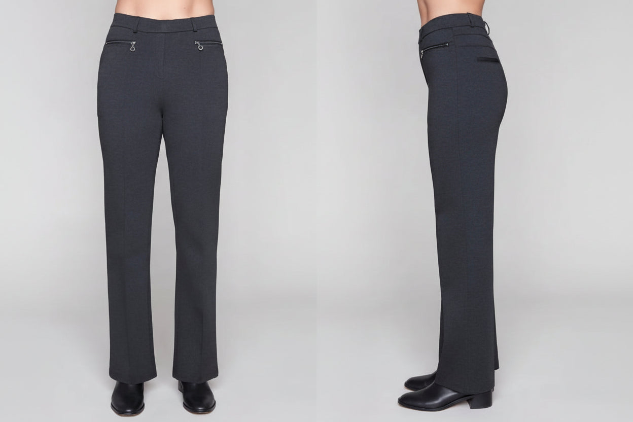 Carre Noir Pull on Zip detail Pants - Heather Grey
