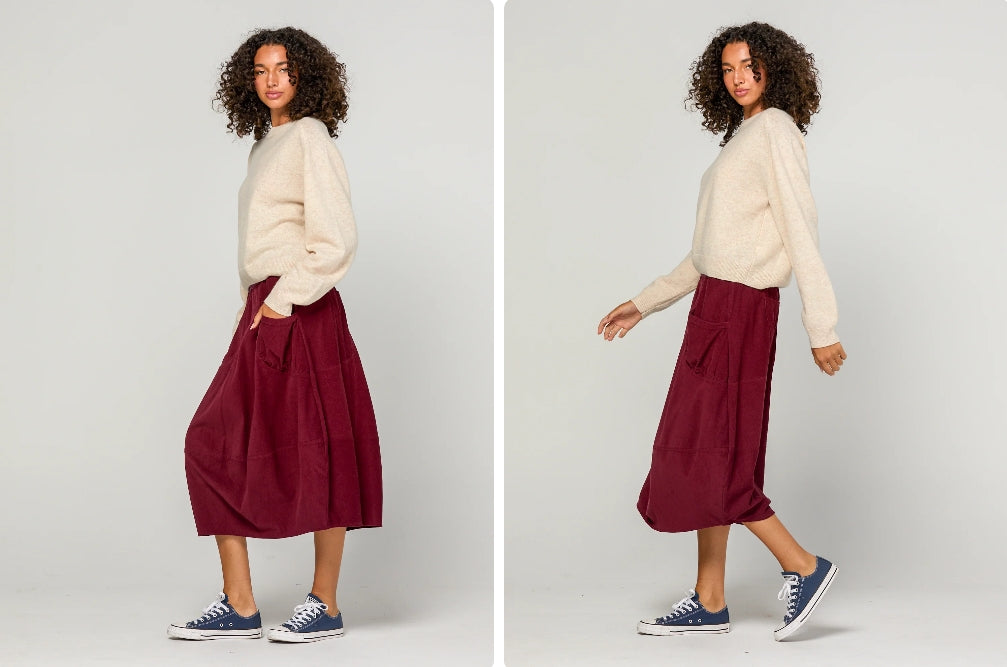 Boom Shankar Cord Guru Skirt - Merlot