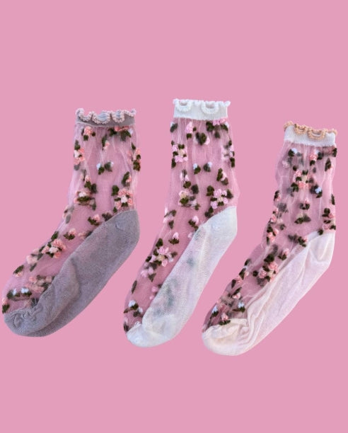 Flower Party Mesh Socks - Multi Pack of 3