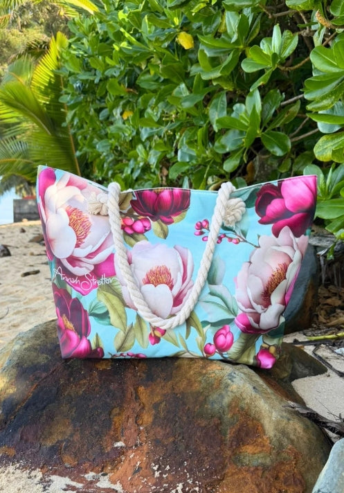 Large Beach Bag - Crimson Whisper