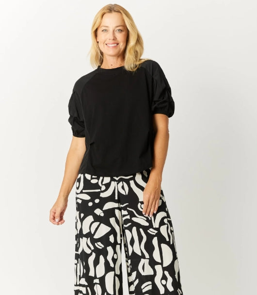 Rouched Sleeve Top - Black