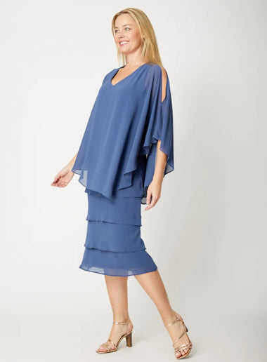 Tiered Cape Dress - Steel colour
