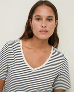 Yerse Barcelona organic cotton striped V-neck Tee - Ecru & Navy Stripe