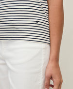 Yerse Barcelona organic cotton striped V-neck Tee - Ecru & Navy Stripe