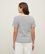Yerse Barcelona organic cotton striped V-neck Tee - Ecru & Navy Stripe