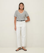 Yerse Barcelona organic cotton striped V-neck Tee - Ecru & Navy Stripe