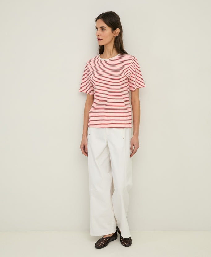Yerse Barcelona Organic cotton Red and Ecru striped T-shirt