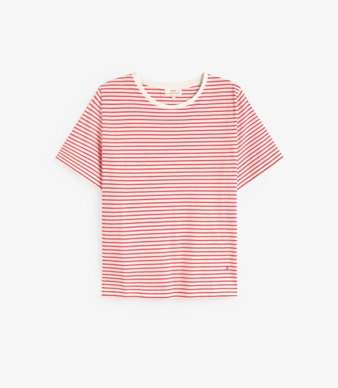 Yerse Barcelona Organic cotton Red and Ecru striped T-shirt