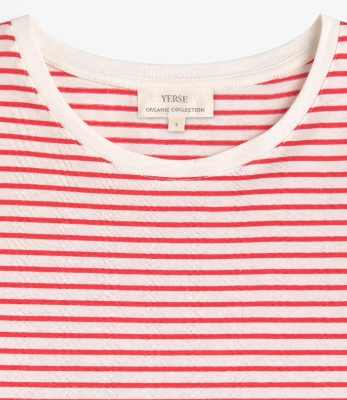 Yerse Barcelona Organic cotton Red and Ecru striped T-shirt