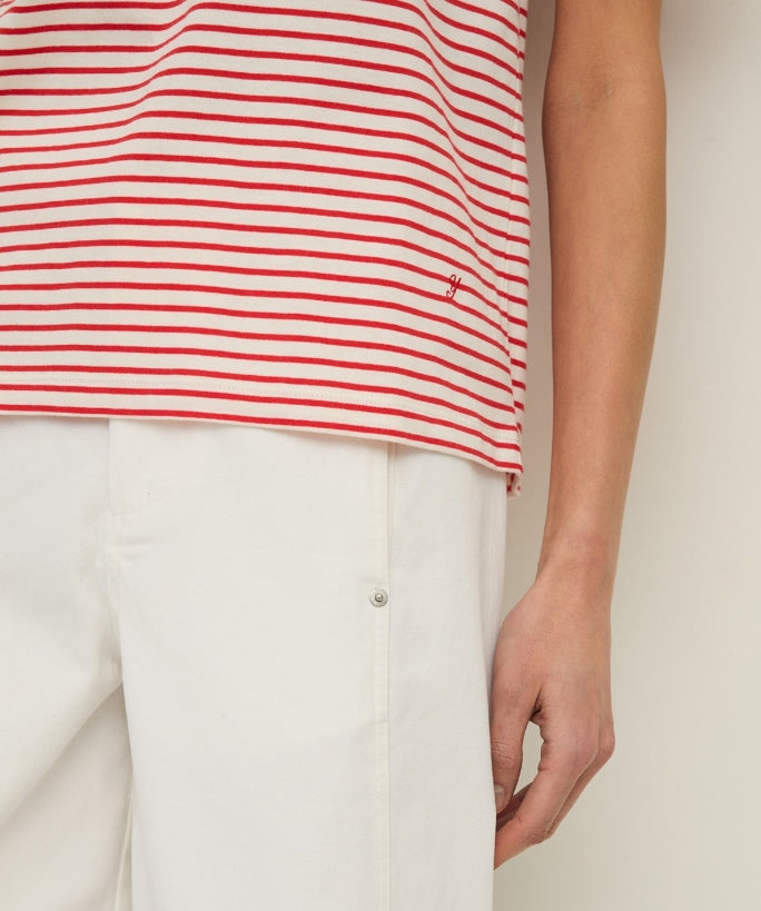 Yerse Barcelona Organic cotton Red and Ecru striped T-shirt