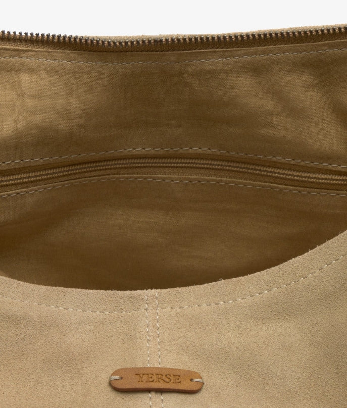 Yerse Barcelona Suede Hobo Bag in Camel