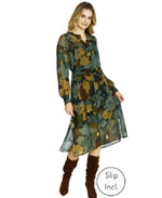 Katie button Midi Dress in Midnight Botanica from Ping Pong Australia