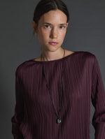 Yerse Aubergine bateau-neck pleated blouse