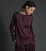 Yerse Aubergine bateau-neck pleated blouse
