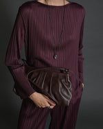 Yerse Aubergine bateau-neck pleated blouse