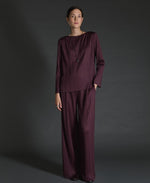Yerse Aubergine bateau-neck pleated blouse