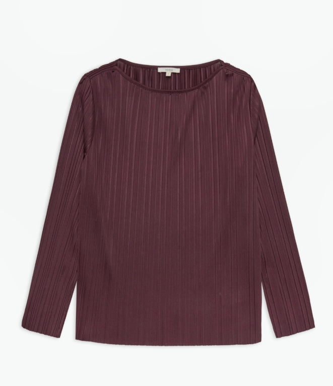 Yerse Aubergine bateau-neck pleated blouse