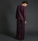 Yerse Aubergine bateau-neck pleated blouse