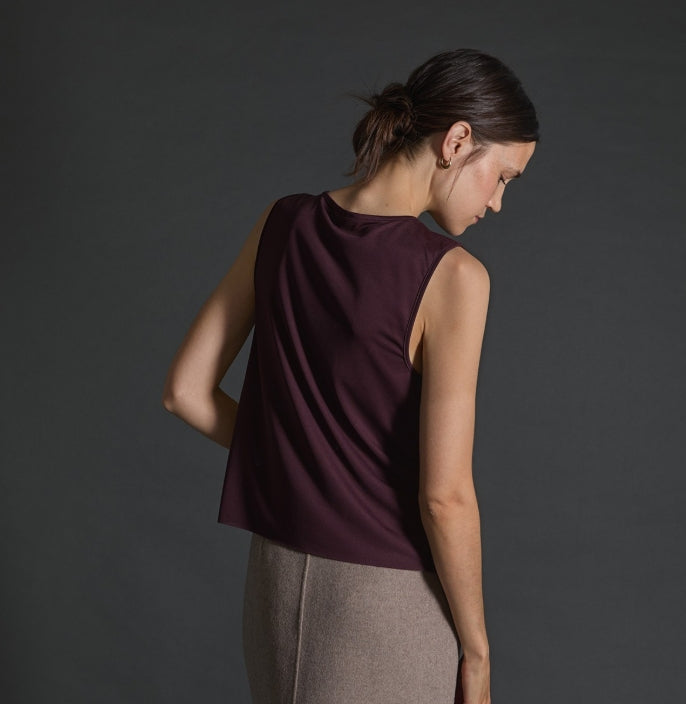Yerse Aubergine pleated camisole top