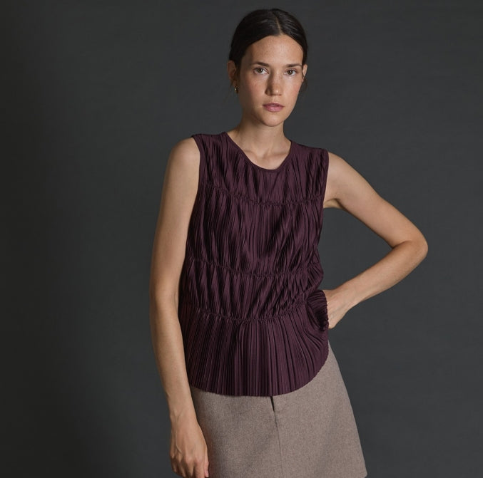 Yerse Aubergine pleated camisole top