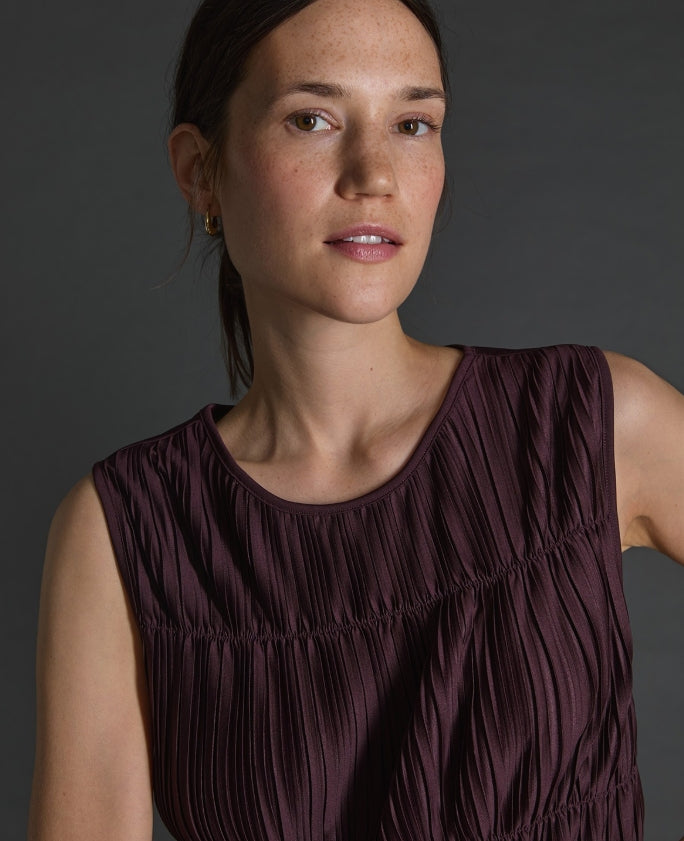 Yerse Aubergine pleated camisole top