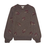 Yerse Flower Embroidered Wool Blend Jumper - Stone/Maroon