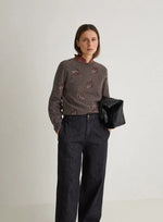 Yerse Flower Embroidered Wool Blend Jumper - Stone/Maroon