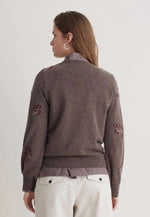 Yerse Flower Embroidered Wool Blend Jumper - Stone/Maroon