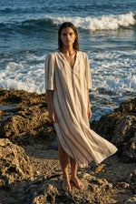 Yerse Striped Kaftan Cotton Midi Dress 42728YS