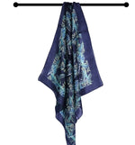 Silk neck scarf - Blue leaves