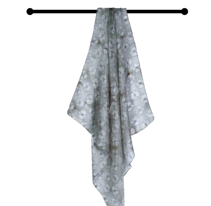 Silk neck scarf - Grey Japanese floral