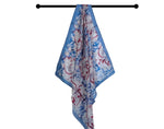 Silk neck scarf - Blue Japanese floral
