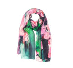 Silk Rose Symphony Designer Scarf | Hand-Painted Pink Roses on Green
