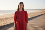 Yerse Barcelona Pleated Summer Midi Dress - Red