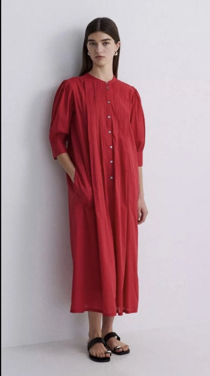 Yerse Barcelona Pleated Summer Midi Dress - Red
