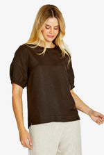 Layla Short Sleeve Button Back Top in Chocolate