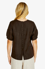 Layla Short Sleeve Button Back Top in Chocolate