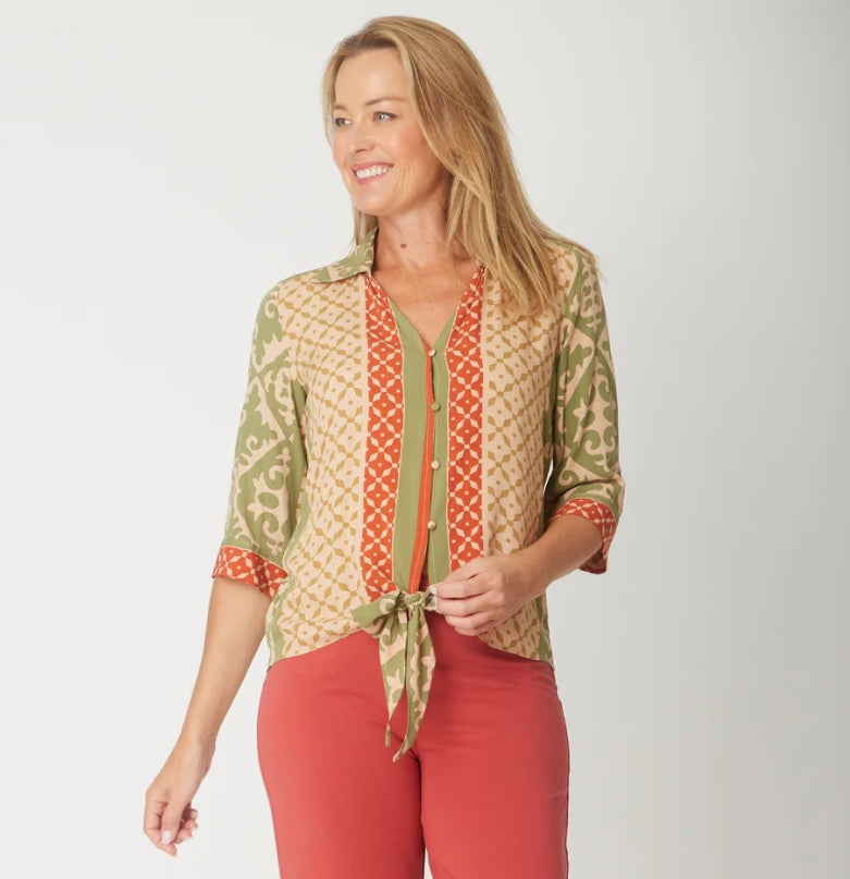 Cordelia Street Border Print Tie Top