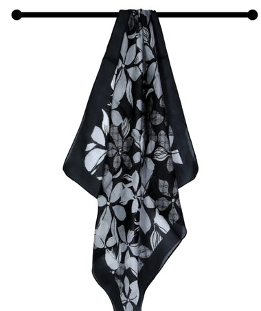 Floral Pure Silk Square Scarf - Black Floral