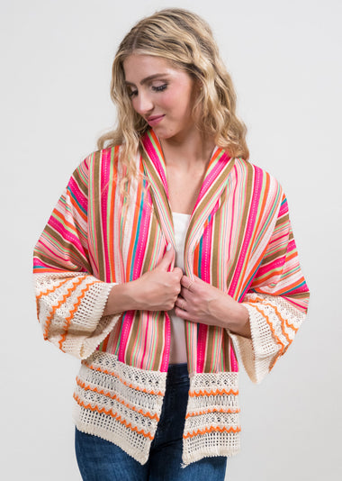 Stripe Crochet Detail Jacket by Trisha Tyler