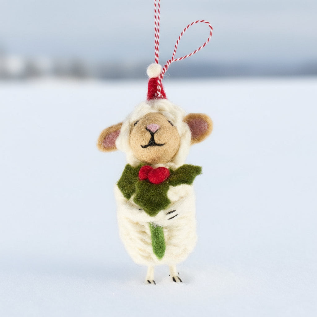 Pashom hanging sheep with holly decoration