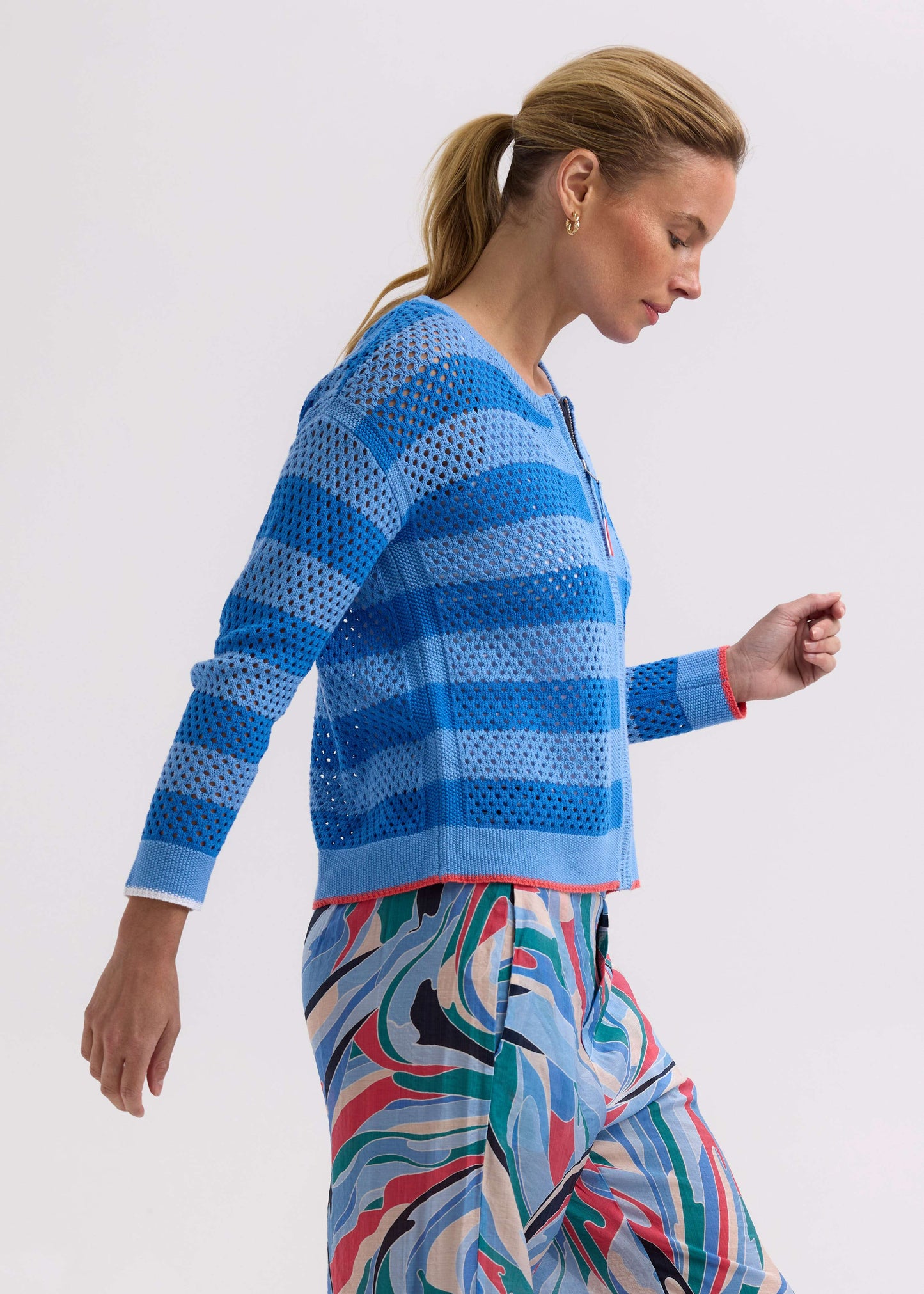 Zacket & Plover Pointelle Zip Cardigan - Blue