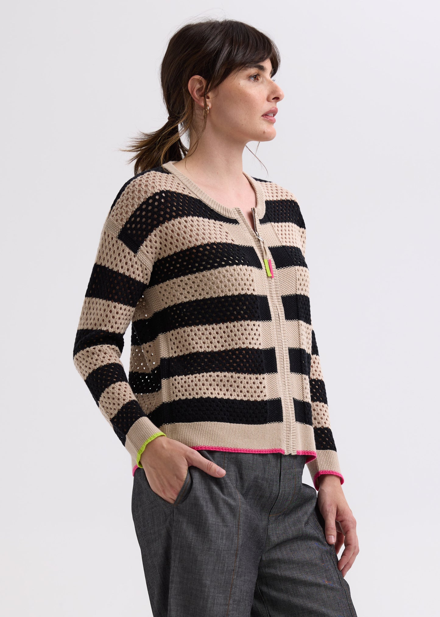 Zacket & Plover Pointelle Zip Cardigan - Navy