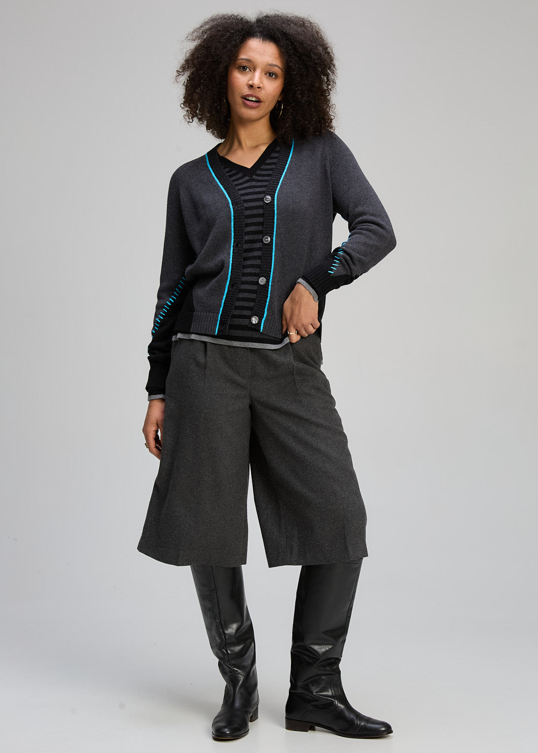 Z&P Dual Stitch Cardigan - Black