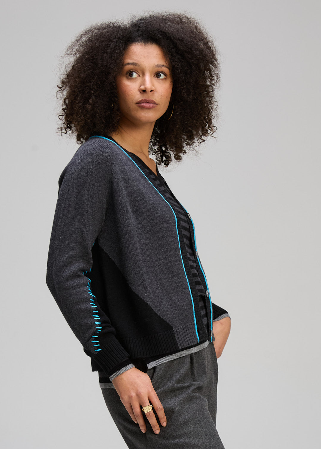 Z&P Dual Stitch Cardigan - Black