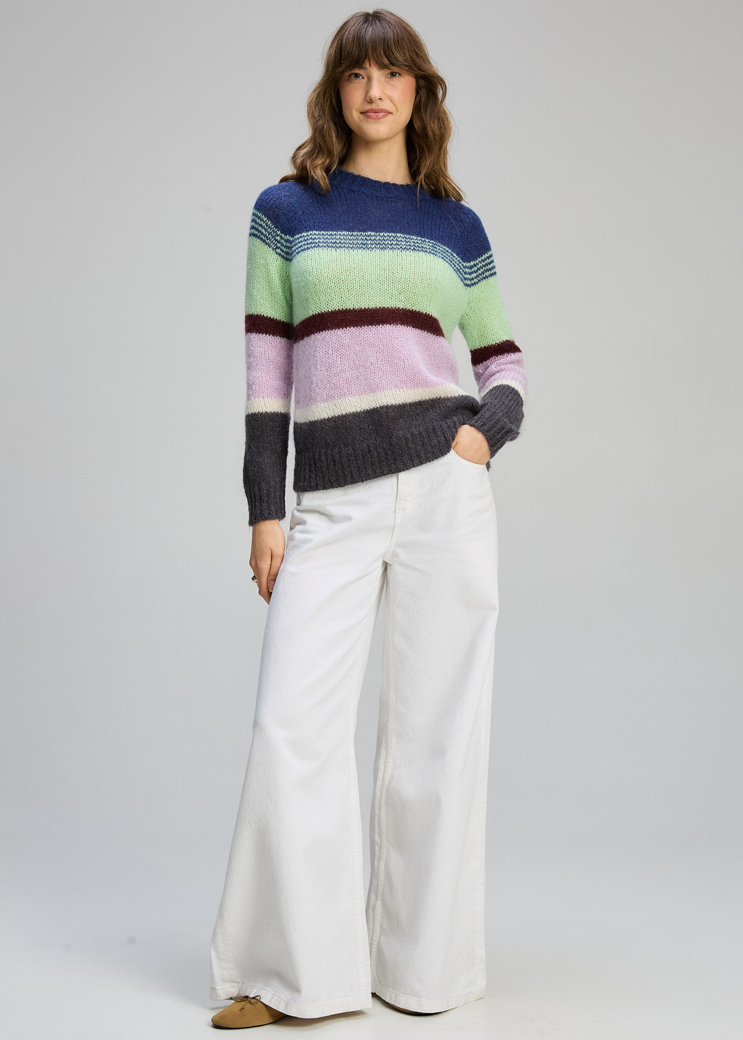 Z&P Kid Mohair Lines Crew -Lilac Mist