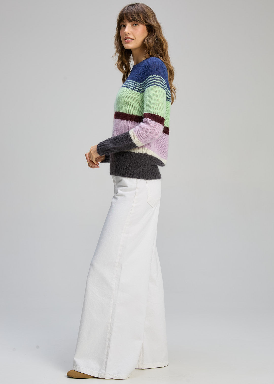 Z&P Kid Mohair Lines Crew -Lilac Mist
