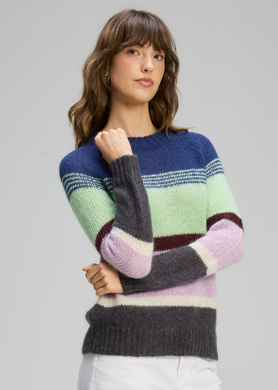 Z&P Kid Mohair Lines Crew -Lilac Mist
