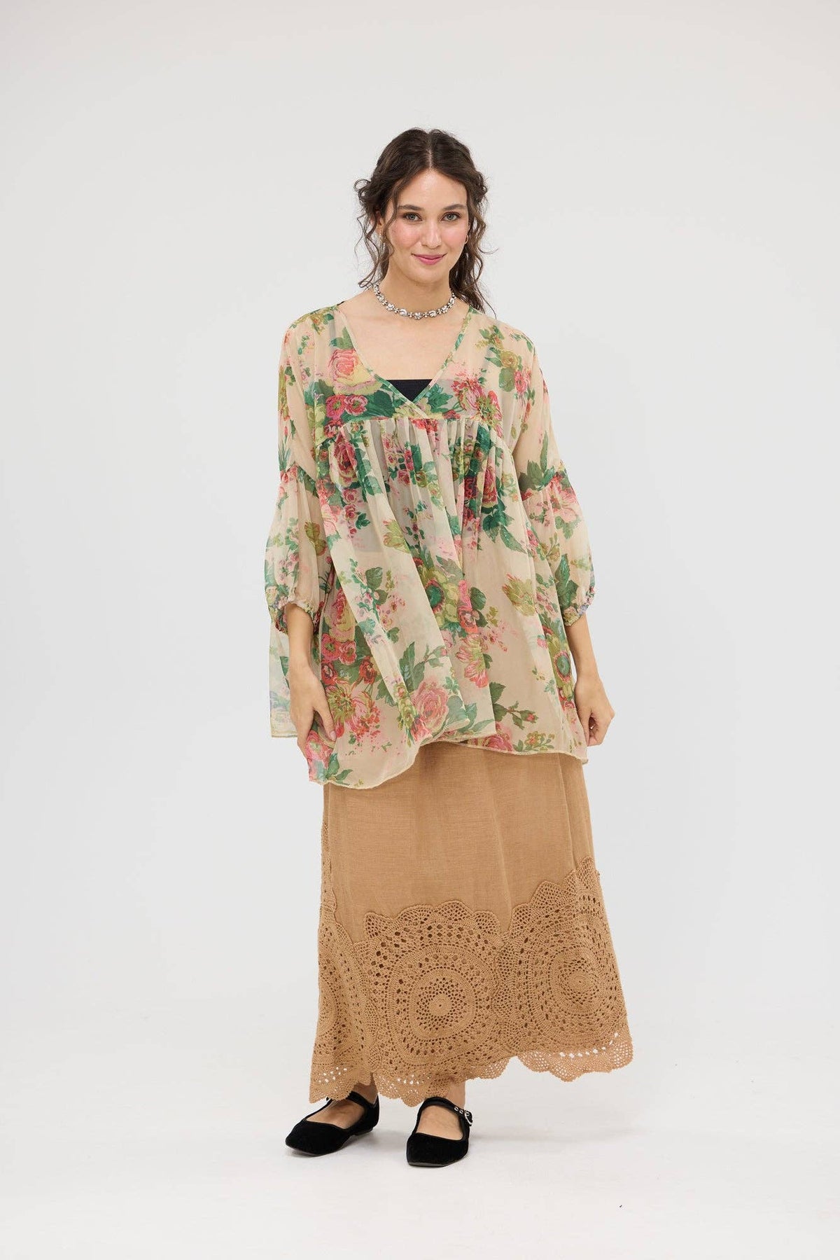 Ariel Chiffon Top - Marigold Rose Print